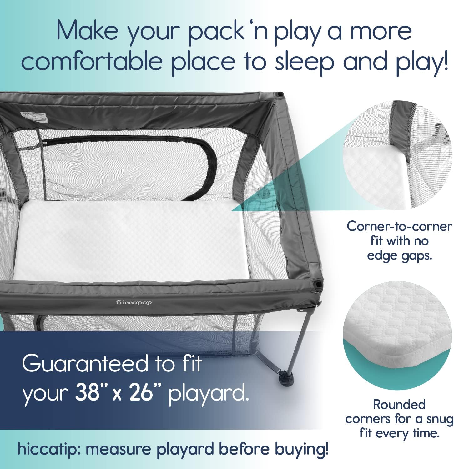 Hiccapop - Juego de colchón para cuna portátil (38 x 26 x 1 pulgadas), - Imagen 4