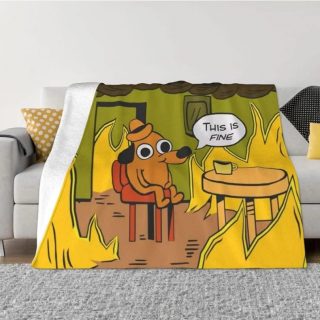 Manta divertida con meme This is Fine Dog Fire para sofá, cama, sofá, cama, suave, ligera, cálida y acogedora